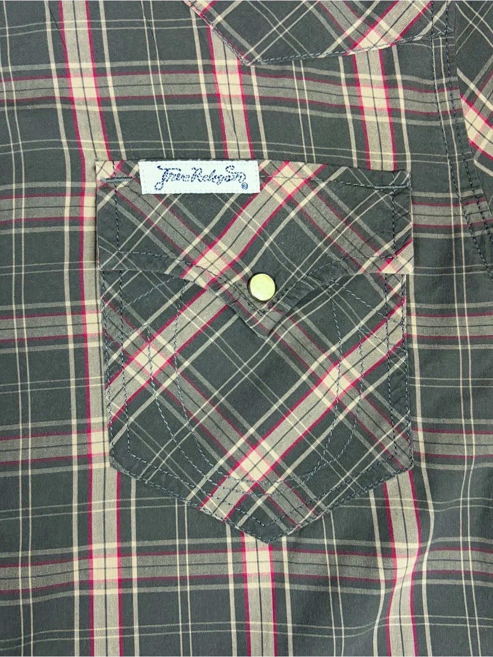 True Religion Pearl Snap Shirt Men's Brown & Red Plaid Pocket Flaps Western
